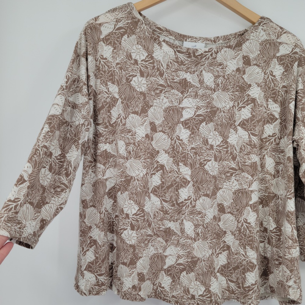 J.Jill Linen Blend Sea Shell Top Womens Large Tan Ivory Coastal Beachy Neutral - Picture 3 of 7